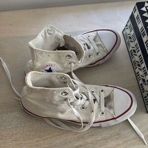 Converse Cream High Tops with Red Trim